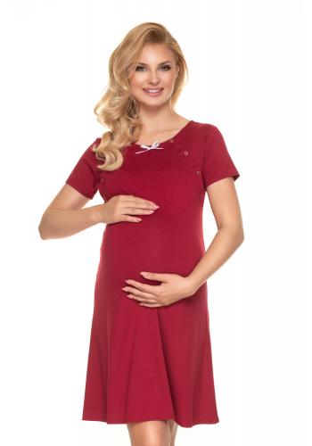 Noční těhotenská a kojící košile v bordó barvě s mašličkou