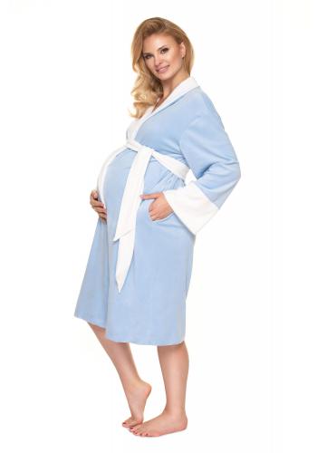 Dámský velurový župan v modré barvě pro těhotné