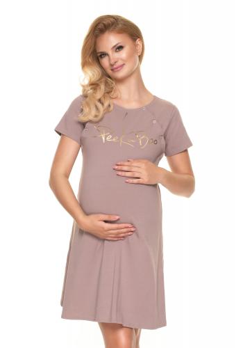 Těhotenská a kojící noční košile v béžové barvě s nápisem