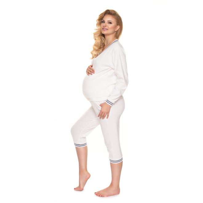Velurová těhotenská souprava na spaní v bílé barvě