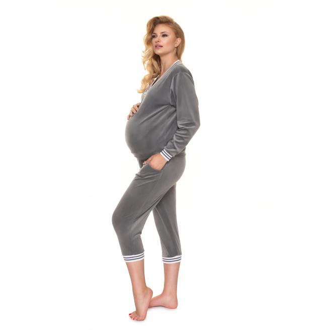 Tmavě šedá velurová souprava na spaní pro těhotné