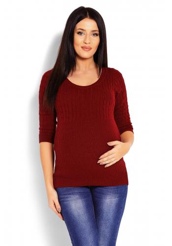 Bordový vypasovaný svetr s 3/4 rukávy pro těhotné