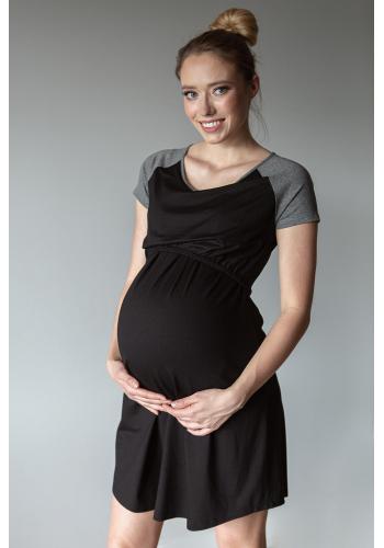 Těhotenská a kojící noční košile černé barvy