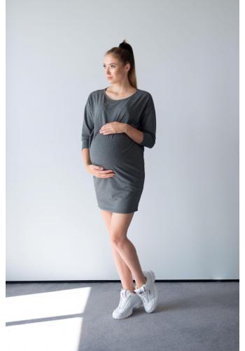 Tmavě šedé mikinové těhotenské a kojící šaty