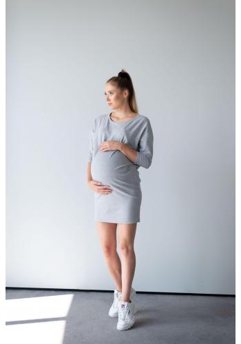 Šedé mikinové těhotenské a kojící šaty