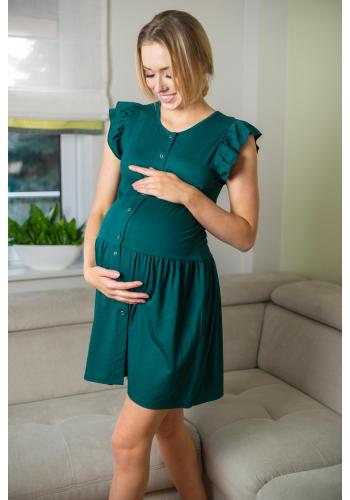 Zelené šaty na knoflíky pro těhotné a kojící ženy