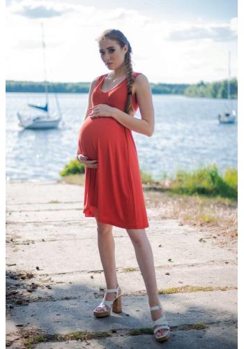 Volné elegantní červené těhotenské a kojící šaty