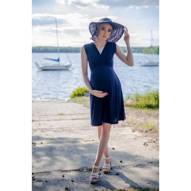 Tmavě modré elegantní těhotenské a kojící šaty bez rukávů