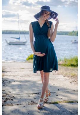 Zelené elegantní těhotenské a kojící šaty bez rukávů