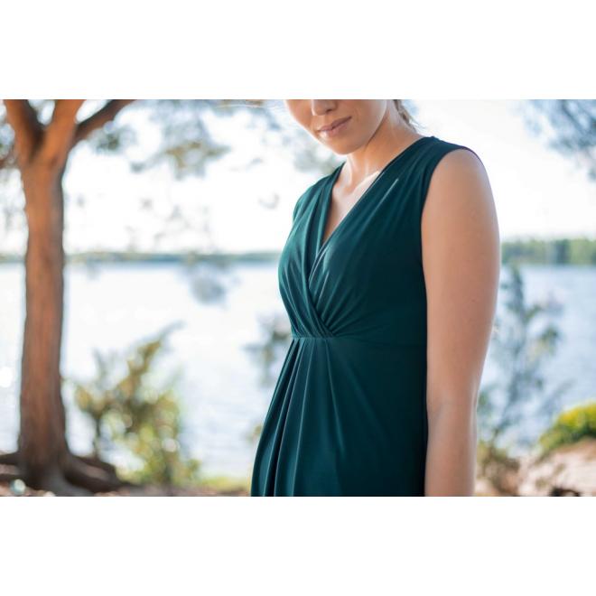 Zelené elegantní těhotenské a kojící šaty bez rukávů