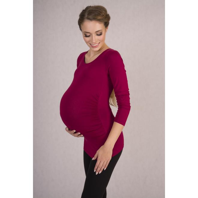 Těhotenská halenka s dlouhými rukávy v bordové barvě