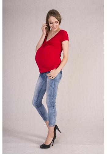 Dámské těhotenské triko s krátkým rukávem v červené barvě