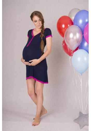 Modro-růžová pohodlná těhotenská a kojící noční košilka