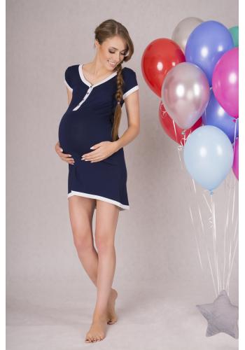 Modro-bílá pohodlná těhotenská a kojící noční košilka