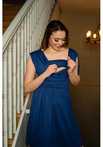 Modré elegantní těhotenské a kojící šaty