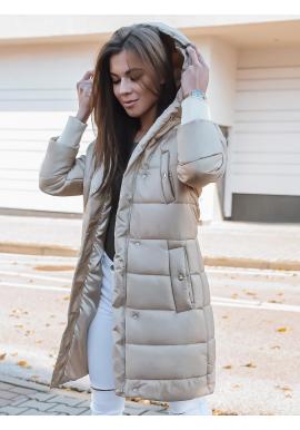 Prošívaná dámská bunda světle béžové barvy s neodepínací kapucí