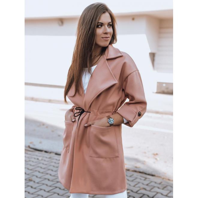 Broskvový módní kabát s velkým límcem pro dámy