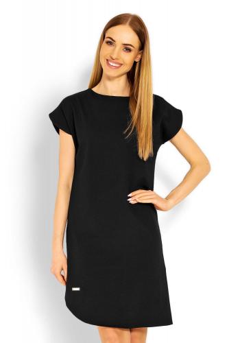 Dámské asymetrické šaty s krátkým rukávem v černé barvě