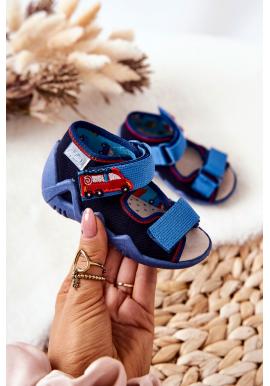 Chlapecké modré sandály s autíčkem na suchý zip