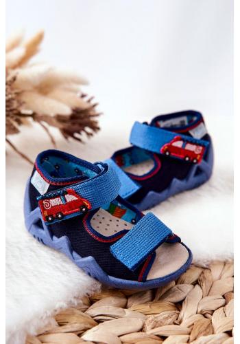 Chlapecké modré sandály s autíčkem na suchý zip