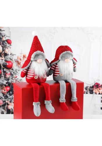 Vánoční plyšový skřítek s visícími nohama v šedé barvě