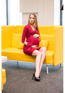 Červené elegantní těhotenské šaty s mašlí