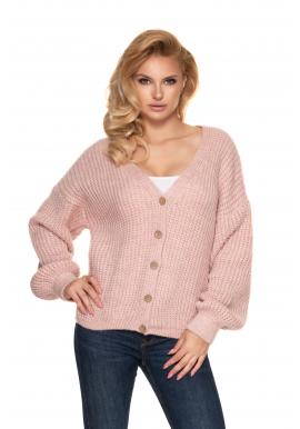 Světle růžový krátký oversize svetr s dřevěnými knoflíky pro dámy
