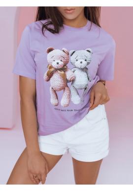 Dámské volnější triko s potiskem medvídků ve fialové barvě
