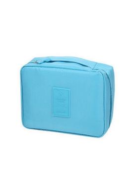 Modrá kosmetická taška s množstvím kapes