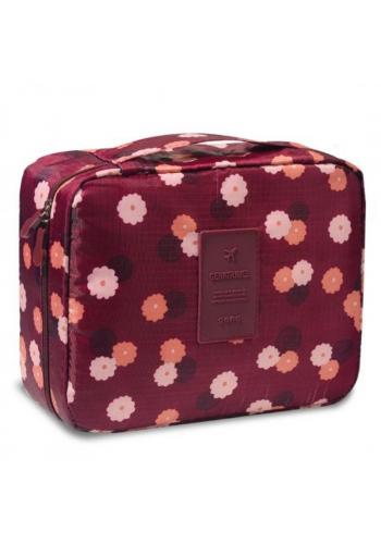 Bordó kosmetická taška pro dámy s květinovým motivem