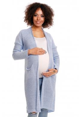 Modrý těhotenský dlouhý cardigan s kapsami