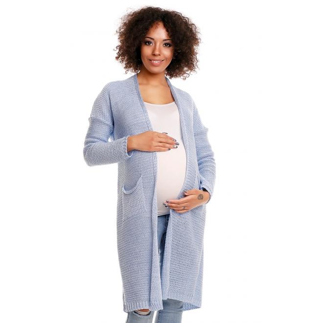 Modrý těhotenský dlouhý cardigan s kapsami