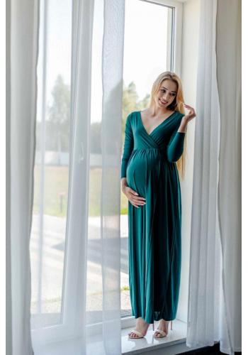 Dlouhé zelené elegantní těhotenské šaty