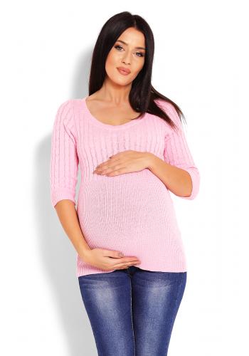 Bordový vypasovaný sveter s 3/4 rukávmi pre tehotné