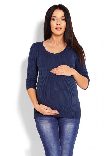 Tehotenský vypasovaný sveter s 3/4 rukávmi v ružovej farbe