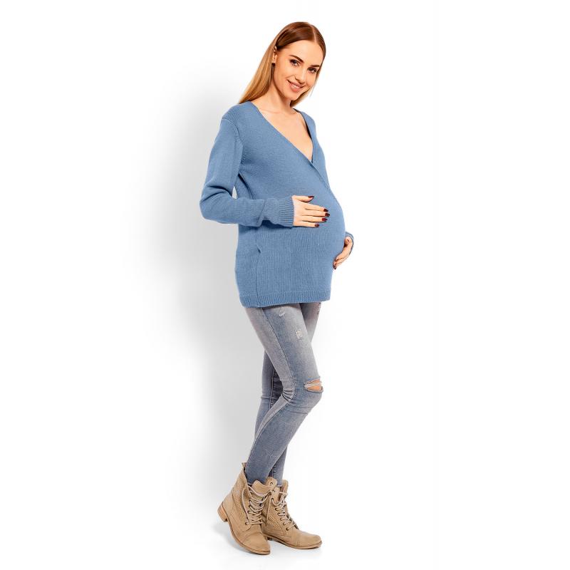 Sivý vlnený sveter s V výstrihom pre tehotné