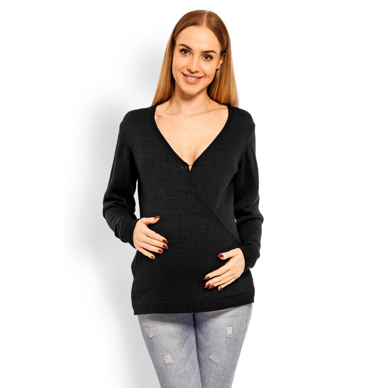Tehotenský vlnený sveter s V výstrihom v smotanovej farbe