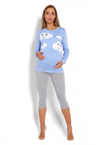 Cappuccinové pyžamo s legínami so zvýšeným pásom a kŕmnym panelom pre mamičky - mraky