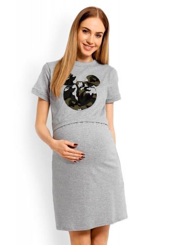 Mateřská bavlněná noční košile s krmným panelem ve světle šedé barvě - mickey