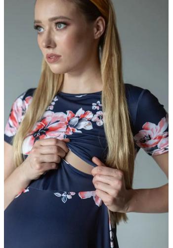 Modré květinové šaty pro těhotné a kojící ženy