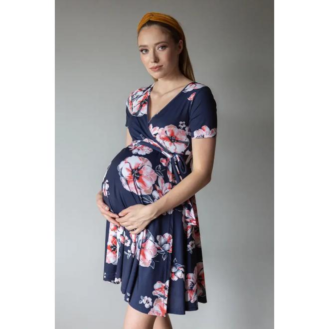 Modré květované těhotenské šaty