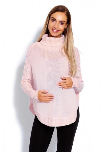 Těhotenské růžové pončo s ozdobným copem na rukávech