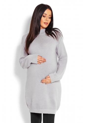 Těhotenská šedá dlouhá tunika s polorolák