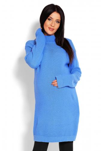 Modrá dlouhá tunika s polorolák pro těhotné