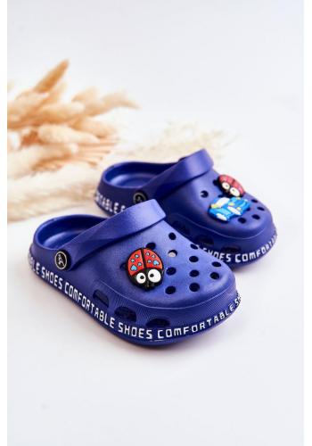 Modré dětské pantofle s ozdobou