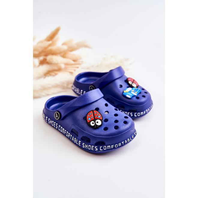 Modré dětské pantofle s ozdobou