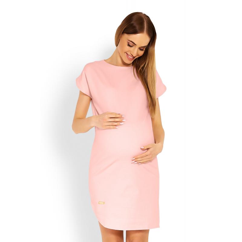 Levně Těhotenské asymetrické šaty s krátkým rukávem v růžové barvě, PKB534 1629C L/XL