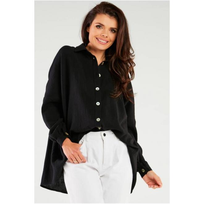 Levně Černá dámská oversize košile s dlouhým rukávem, M264 UNI