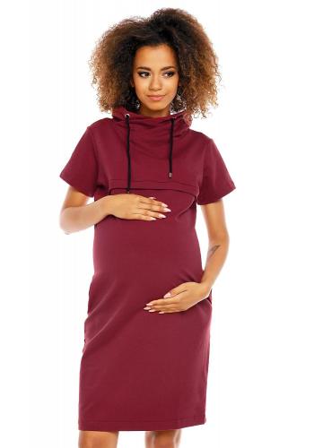 Vínové těhotenské a kojící šaty s krátkým rukávem