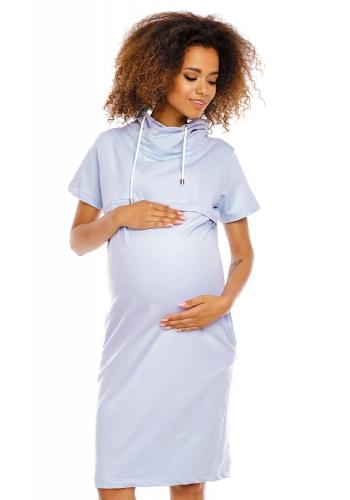 Těhotenské a kojící modré šaty s krátkým rukávem